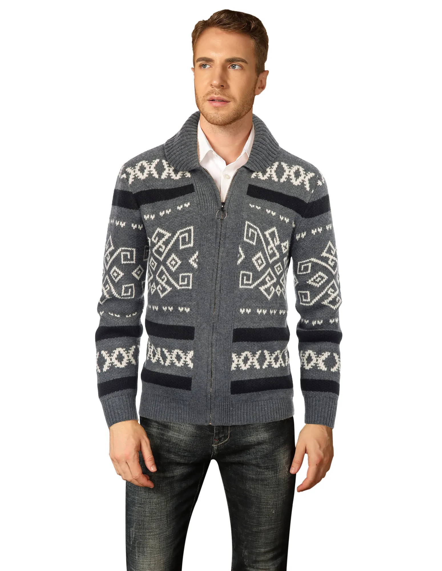 Men's Casual Curling Sweater Cardigans Zip Up Knitted Sweaters sold by Paul Jones product image thumbnail 5
