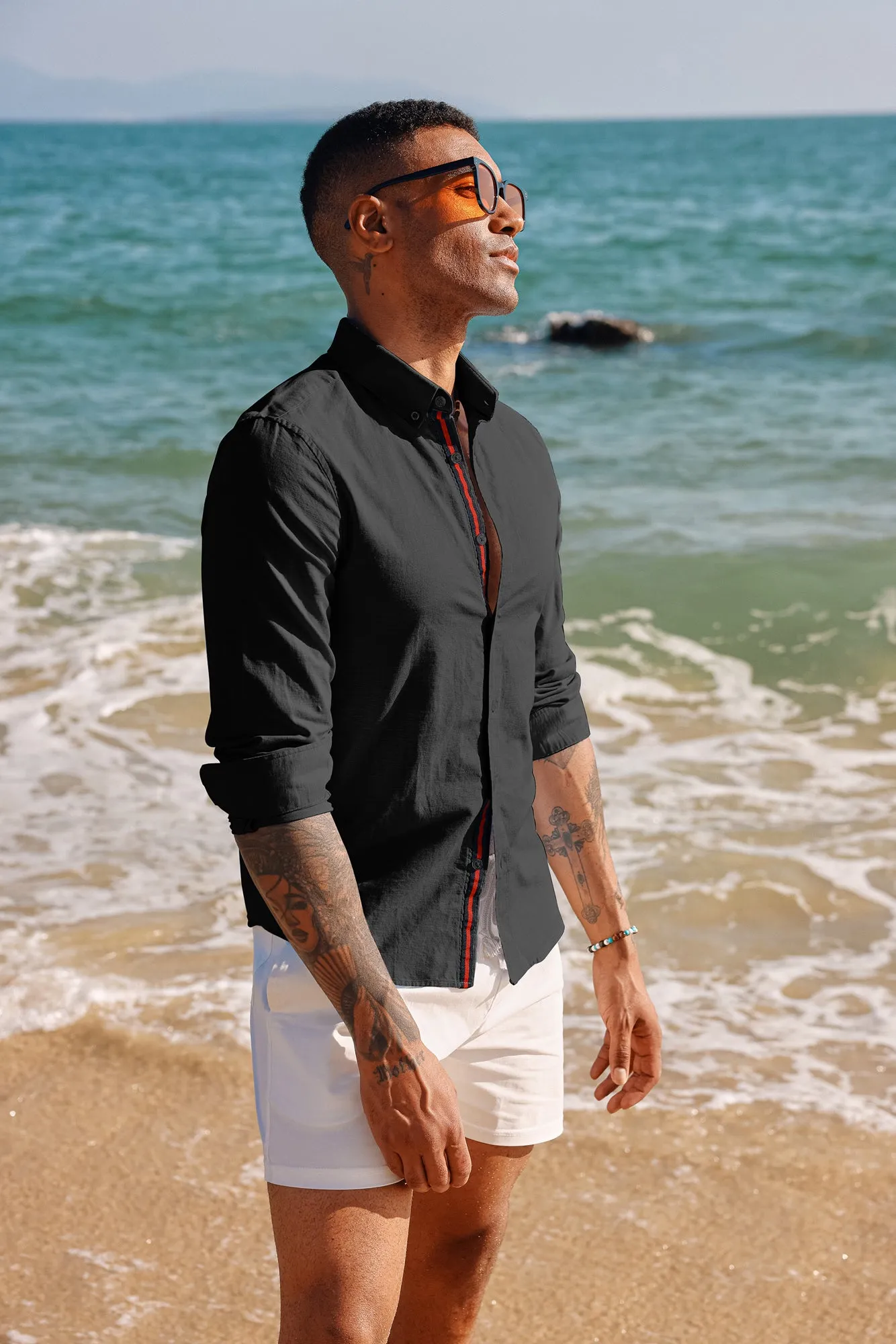 PJ Men Breathable Cotton & Linen Shirt Long Sleeve Button-Down Collar Tops sold by Paul Jones product image thumbnail 5