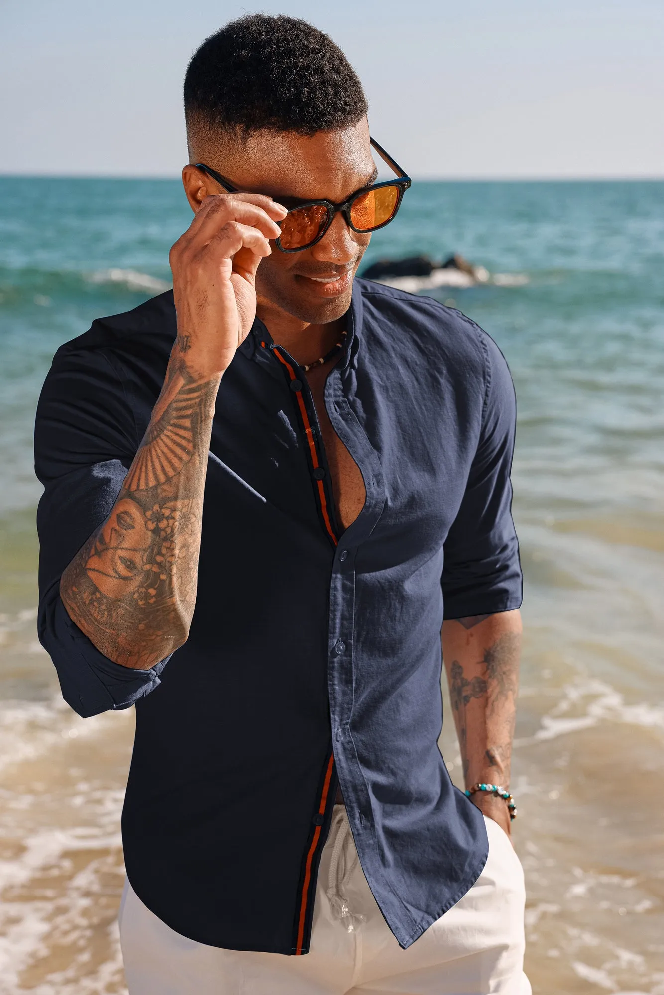 PJ Men Breathable Cotton & Linen Shirt Long Sleeve Button-Down Collar Tops sold by Paul Jones product image thumbnail 2