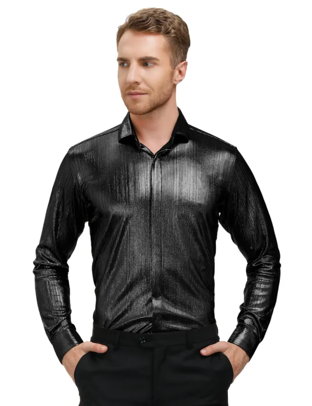 Mens Metallic Dress Shirts Long Sleeve Button Down 70s Retro Disco Cardigans Shirt Party Costume sold by Paul Jones