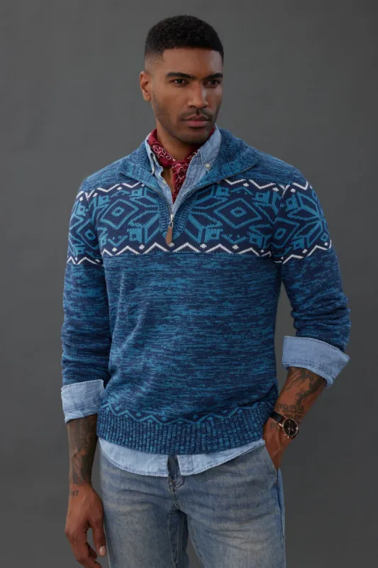 Paul Jones Men's Sweater Mock Neck Sweater Fair Isle Pattern Pullover Sweater sold by Paul Jones