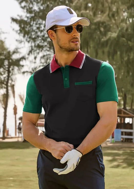 Men's Color Block Polo Shirts Moisture Wicking Golf Polos Cotton Short Sleeve T Shirt sold by Paul Jones