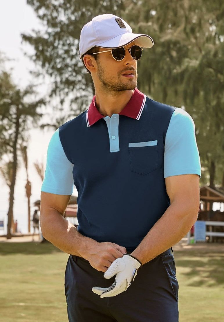 Men's Color Block Polo Shirts Moisture Wicking Golf Polos Cotton Short Sleeve T Shirt sold by Paul Jones product image thumbnail 2