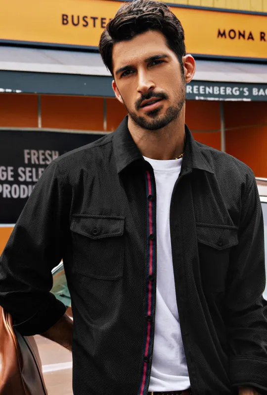 Men Classic Collar Shirt with Dual Pockets Casual Long Sleeve Button-up Tops sold by Paul Jones