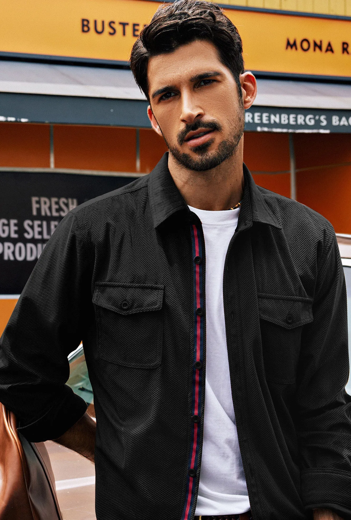 Men Classic Collar Shirt with Dual Pockets Casual Long Sleeve Button-up Tops sold by Paul Jones