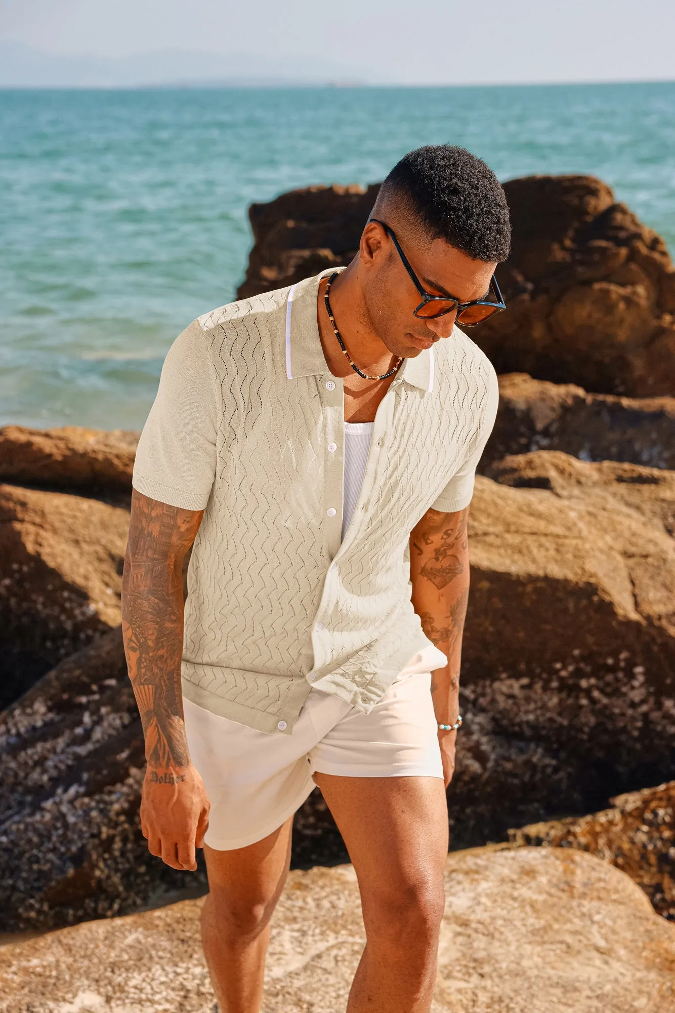 Men's Knit Button Down Short Cardigan Shirts Vintage Polo Shirts Casual Beach Shirts sold by Paul Jones product image thumbnail 2