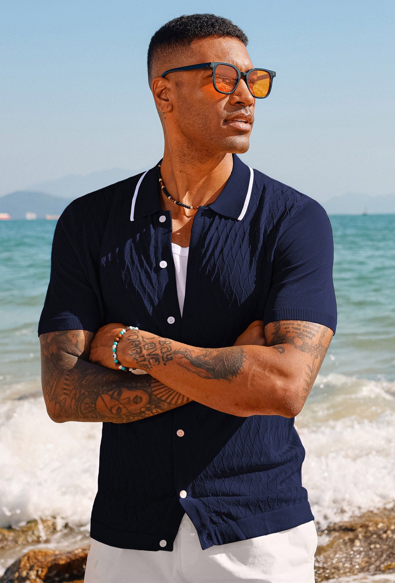 Men's Knit Button Down Shirts Vintage Polo Shirts Casual Beach Shirts sold by Paul Jones