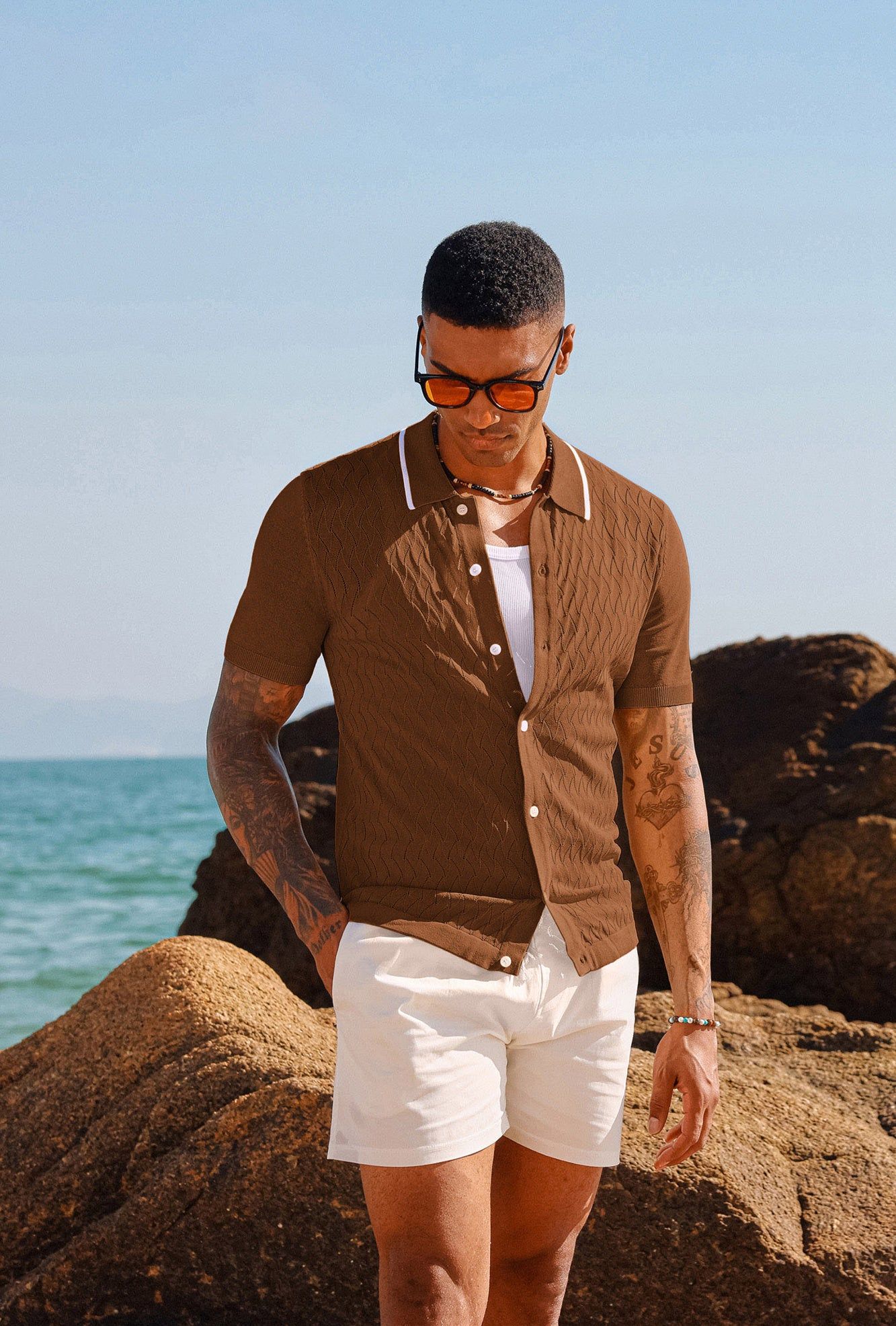 Men's Knit Button Down Shirts Vintage Polo Shirts Casual Beach Shirts sold by Paul Jones product image thumbnail 5