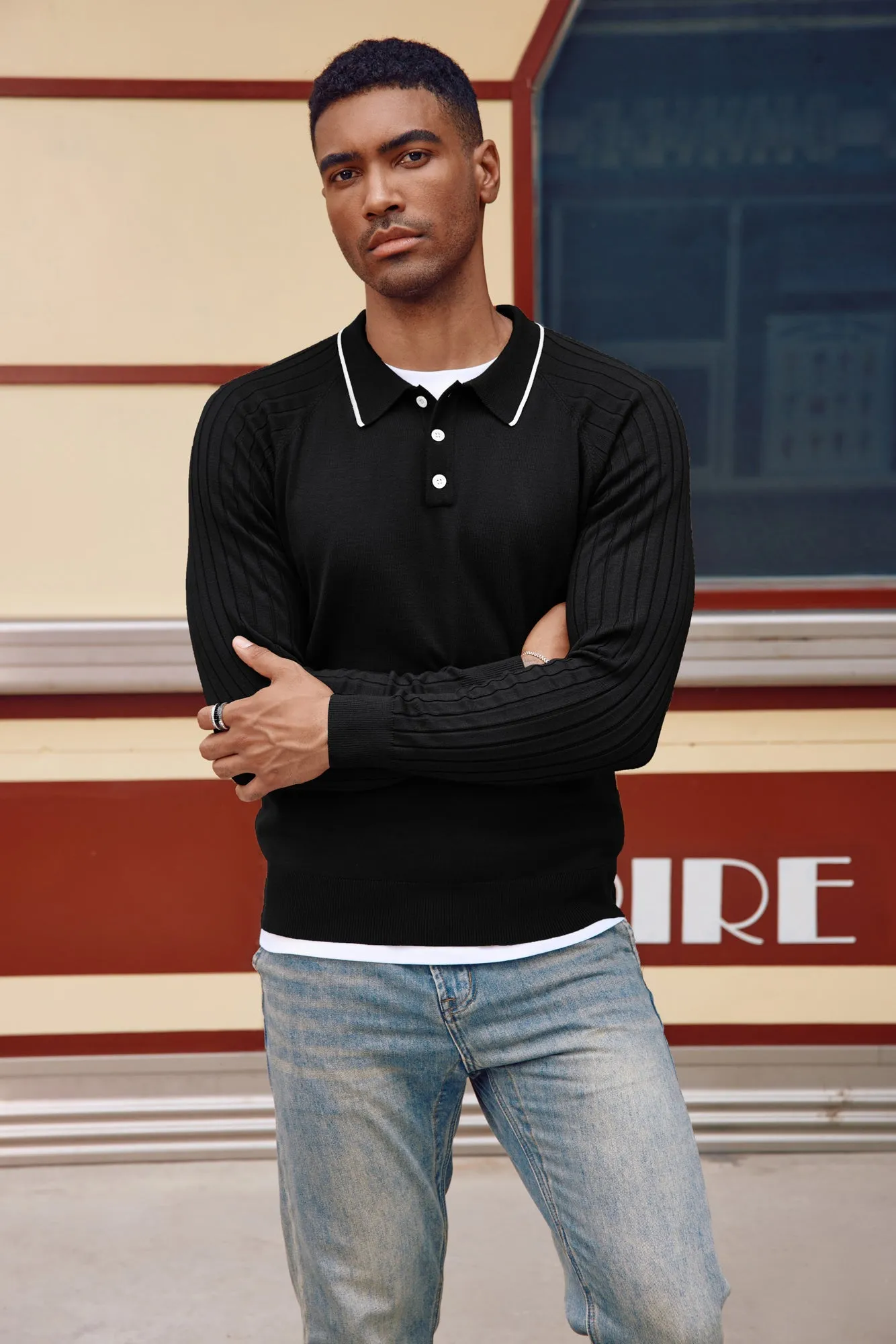 Men's Pullover Sweater Casual Raglan Sleeves Knit Polo Sweaters sold by Paul Jones product image thumbnail 2