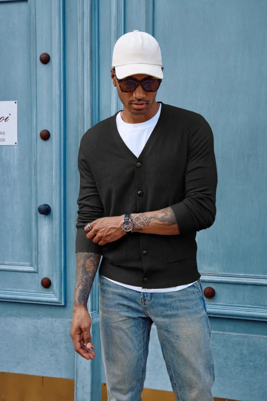 Men's Casual Cardigan Sweaters Long Sleeve V-Neck Cardigans Button-up Knitted Sweater sold by Paul Jones