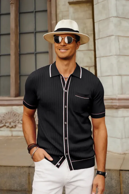 Men's Short Sleeve Knit Polo Cardigans Shirts Vintage Golf Polo Shirt sold by Paul Jones