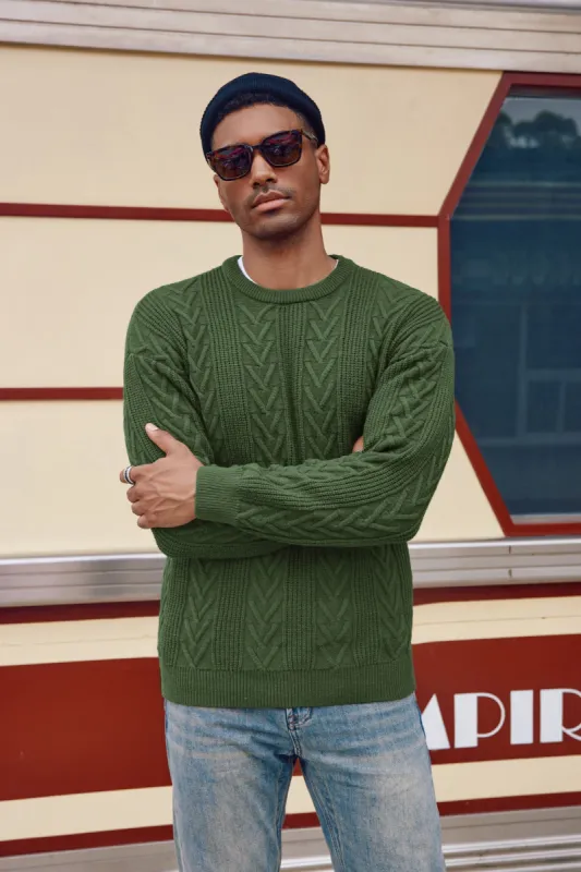 Mens Crewneck Sweater Casual Cable Knit Pullover Sweater Drop Shoulder Knitted Sweaters sold by Paul Jones
