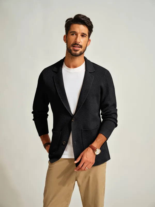Men Notch Lapel Cardigan Long Sleeve V-Neck Two-Button Sweater Knitwear sold by Paul Jones