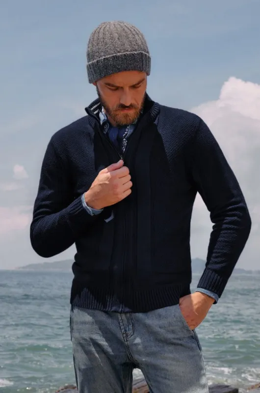 Paul Jones Mens Stand Collar Full Zip Cardigan Sweater Vintage Geometric Sweaters sold by Paul Jones