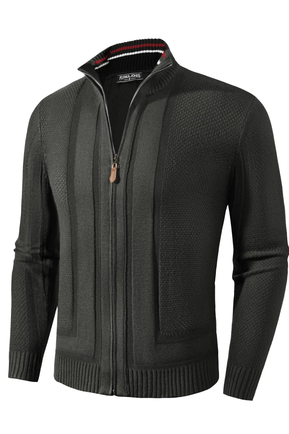 Paul Jones Mens Stand Collar Full Zip Cardigan Sweater Vintage Geometric Sweaters sold by Paul Jones product image thumbnail 4