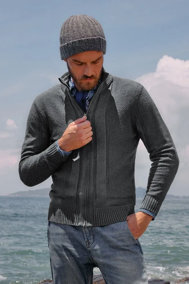 Paul Jones Mens Stand Collar Full Zip Cardigan Sweater Vintage Geometric Sweaters sold by Paul Jones product image thumbnail 2