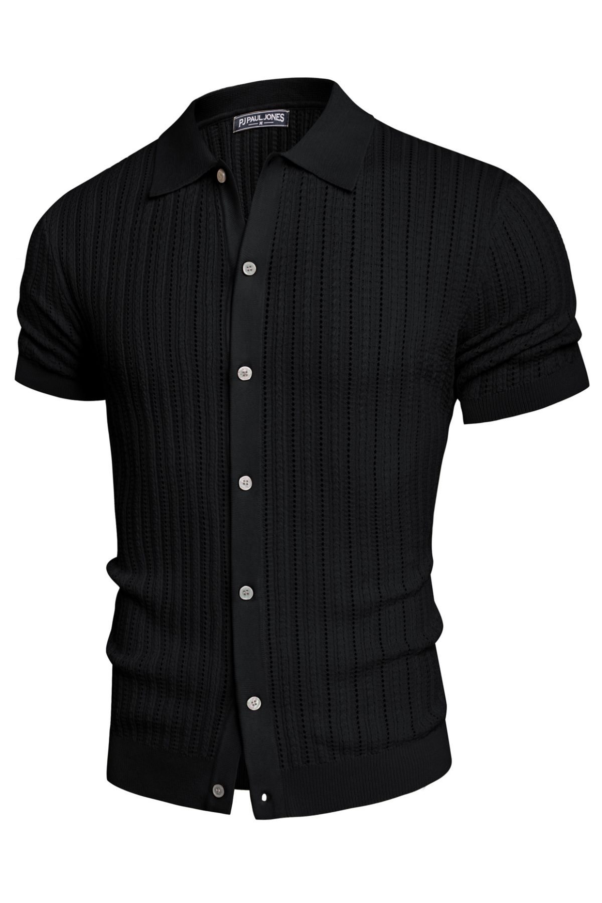 Mens Short Sleeve Knit Shirts Casual Button Down Polo Shirt Hollow Out Beach Shirt sold by Paul Jones product image thumbnail 3