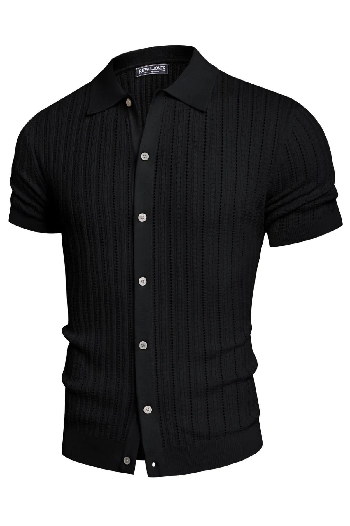 Mens Short Sleeve Cardigan Knit Shirts Casual Button Down Polo Shirt Hollow Out Beach Shirt sold by Paul Jones product image thumbnail 3