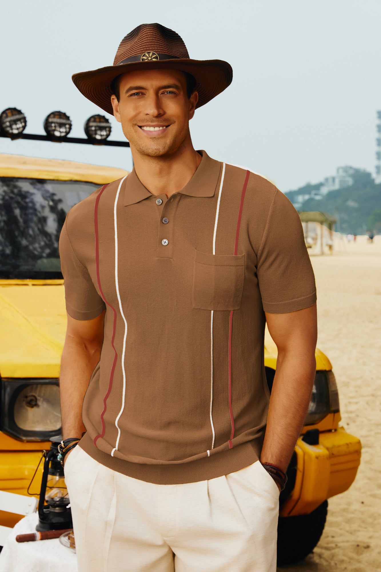 Men's Vintage Stripe Knitted Polo Pullover Shirts Golf Knit Mens Polo Shirt sold by Paul Jones