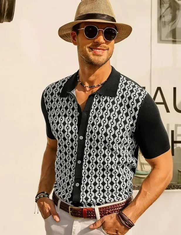Men's Contrast 70s Vintage Polo Shirts Short Sleeve Knitwear sold by Paul Jones