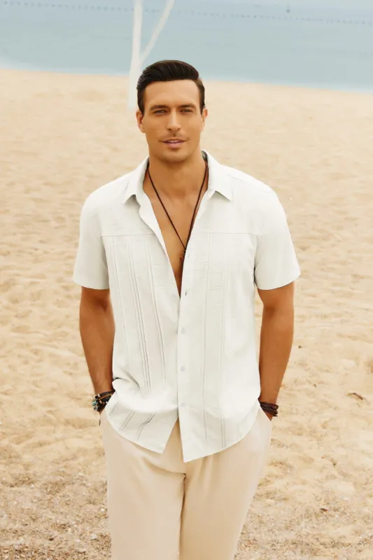 Mens Cuban Guayabera Shirt Casual Short Sleeve Button Down Cardigans Shirt sold by Paul Jones