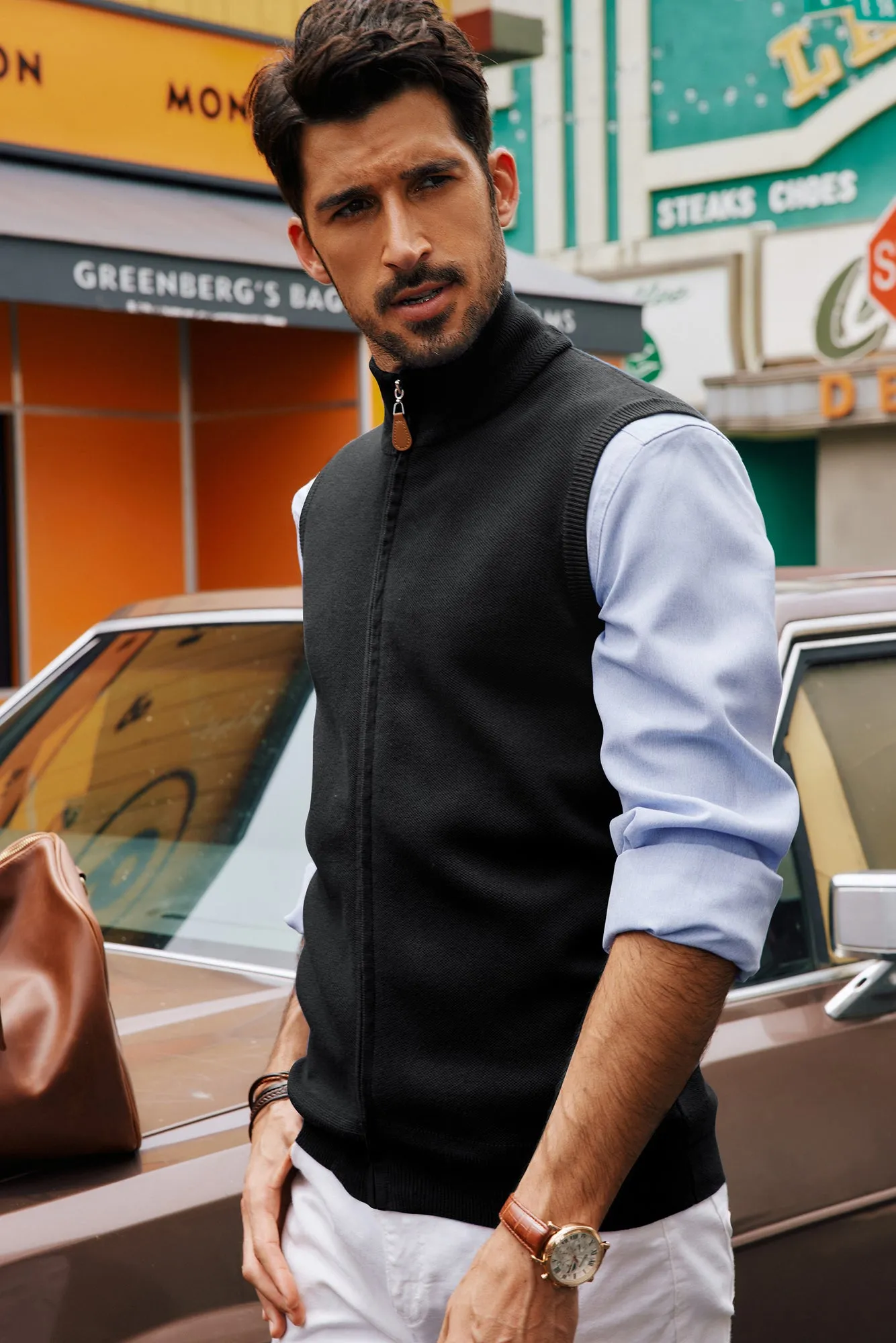 Men Stand Collar Sweater Vest Zip-up Ribbed Cuff Sleeveless Sweater sold by Paul Jones product image thumbnail 4
