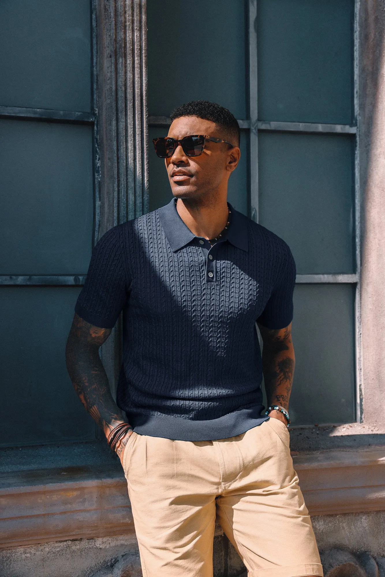 Mens Knit Polo Shirt Short Sleeve Hollow Out Knit Shirt Texture Knitted Polo sold by Paul Jones product image thumbnail 5