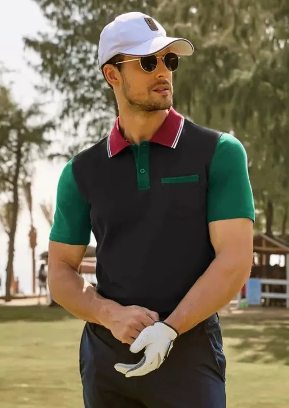 Men's Color Block Polo Shirts Moisture Wicking Golf Polos Cotton Short Sleeve T Shirt sold by Paul Jones
