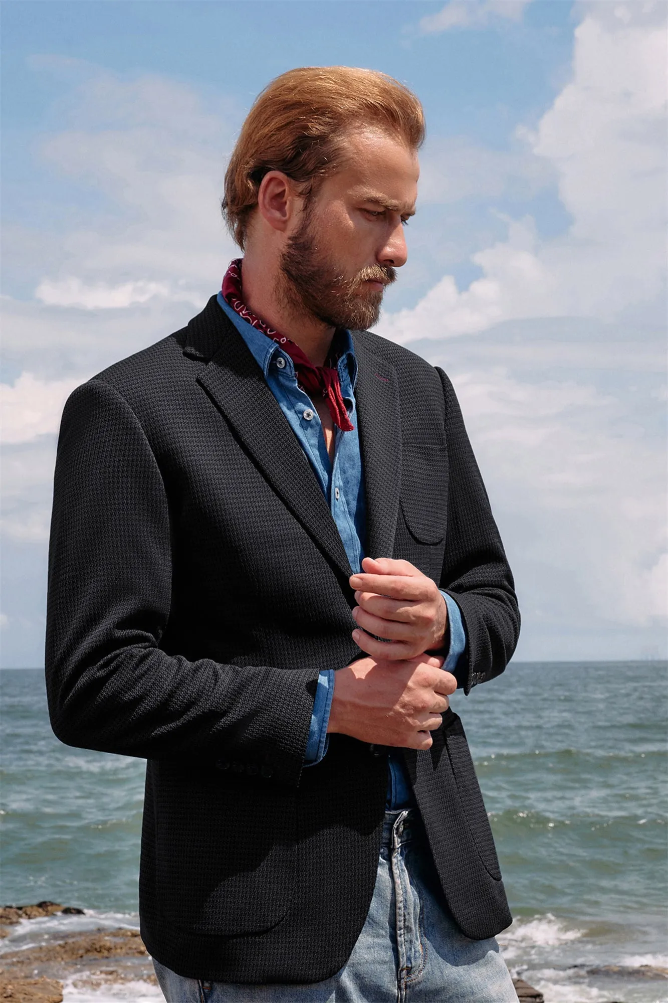 Mens Casual Knit Blazers Two Buttons Lightweight Business Sport Coats sold by Paul Jones product image thumbnail 4