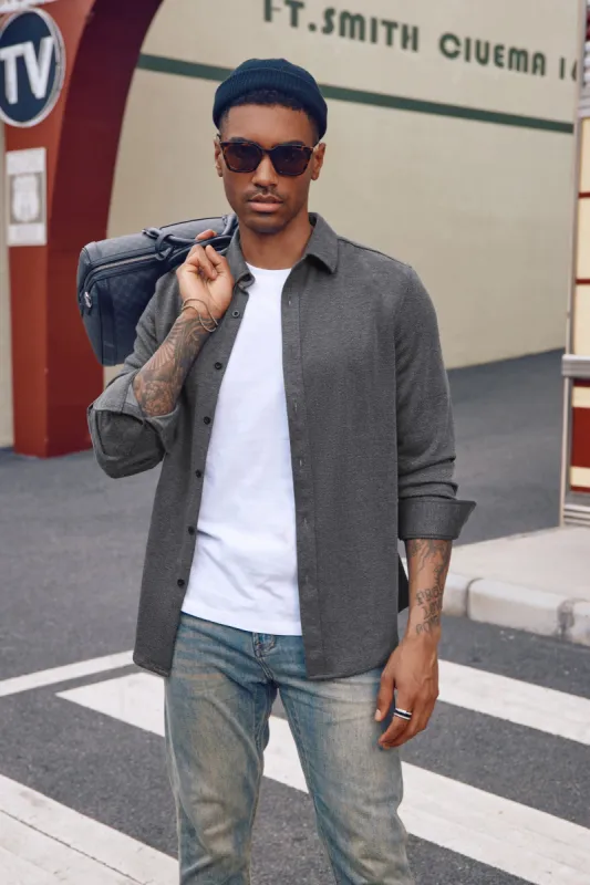 Men's Herringbone Shirts Casual Wrinkle-Free Cotton Button Down Cardigans Shirt Jacket sold by Paul Jones