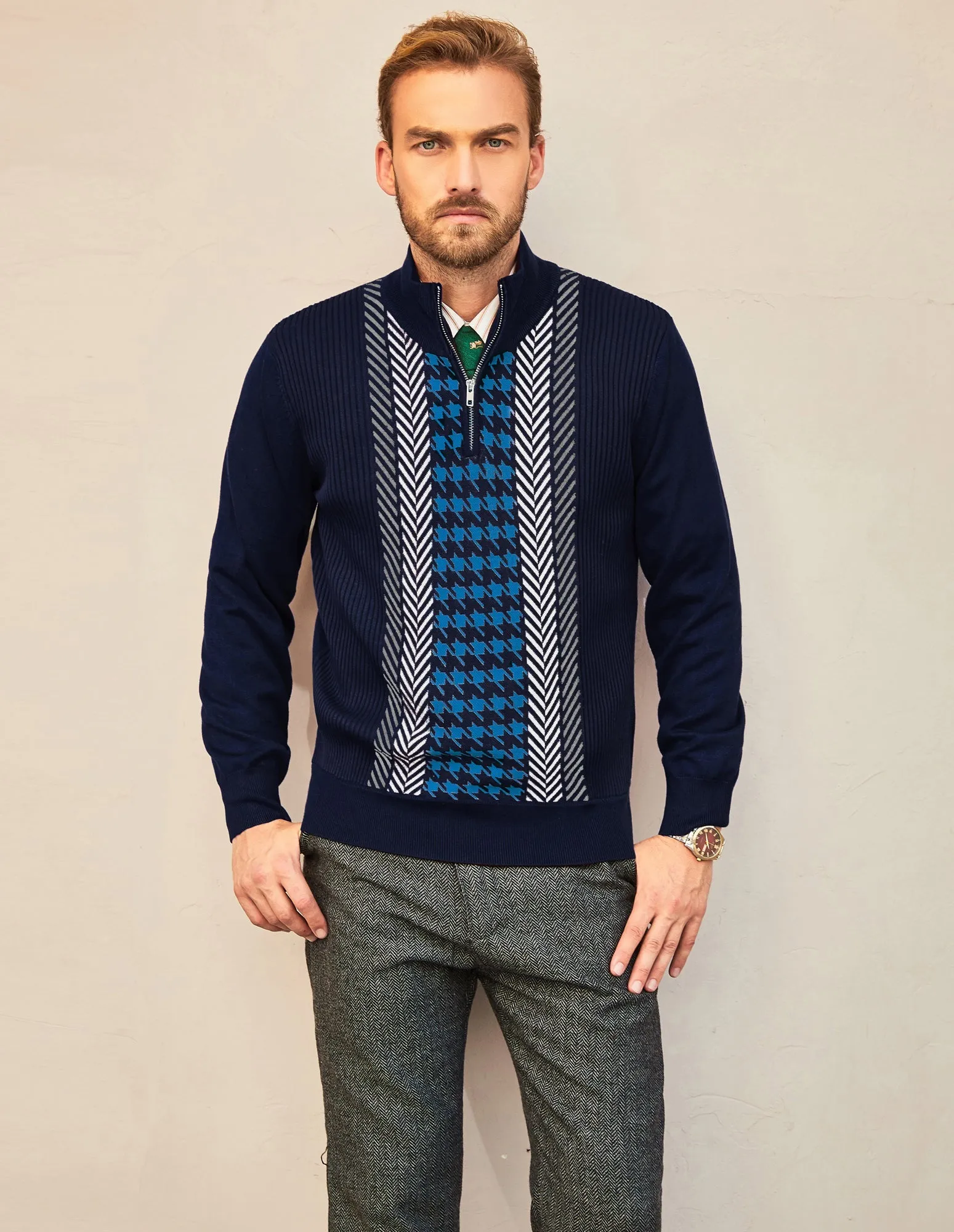 Men's Casual Quarter-Zip Sweaters Cable Knit Thermal Leisure Pullover sold by Paul Jones