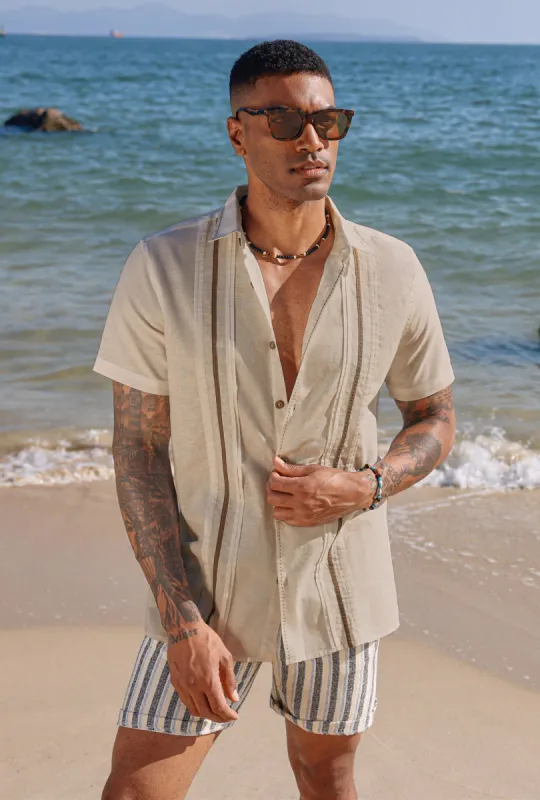 Men's Casual Button Down Cardigan Shirts Linen Cuban Guayabera Shirt Color Blocking Stripes Cotton Beach Shirts sold by Paul Jones