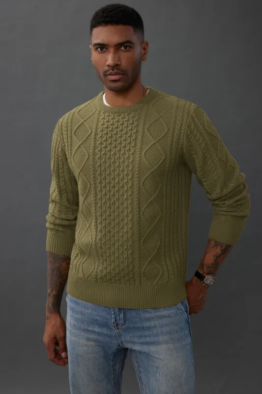 Men Cable Knitted Sweater Long Sleeve Crew Neck Pullover Jumper Knitwear sold by Paul Jones