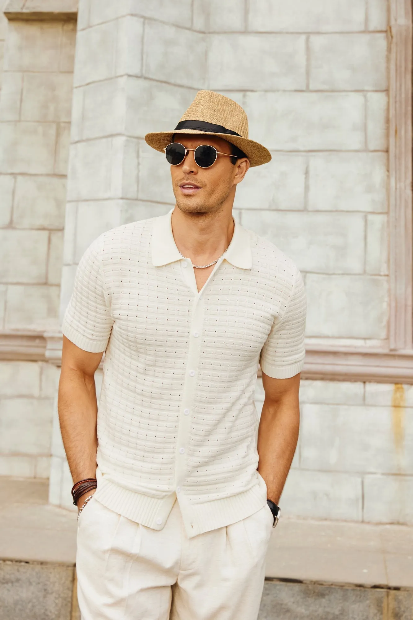 Mens Breathable Knitting Polo Cardigan Shirts Short Sleeve Textured Golf Polo Shirts sold by Paul Jones product image thumbnail 5