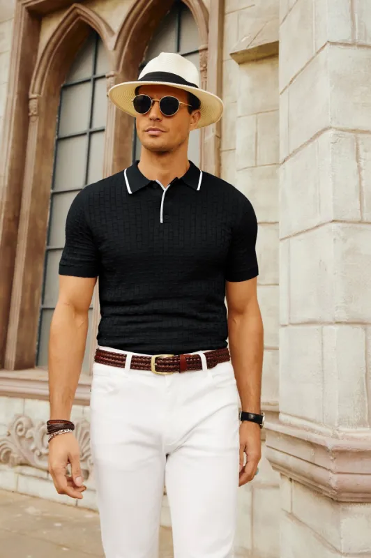 Men's Polo Shirts Shirt Short Sleeve Knitted Polo Sweater Summer Casual Texture Polo Shirt sold by Paul Jones
