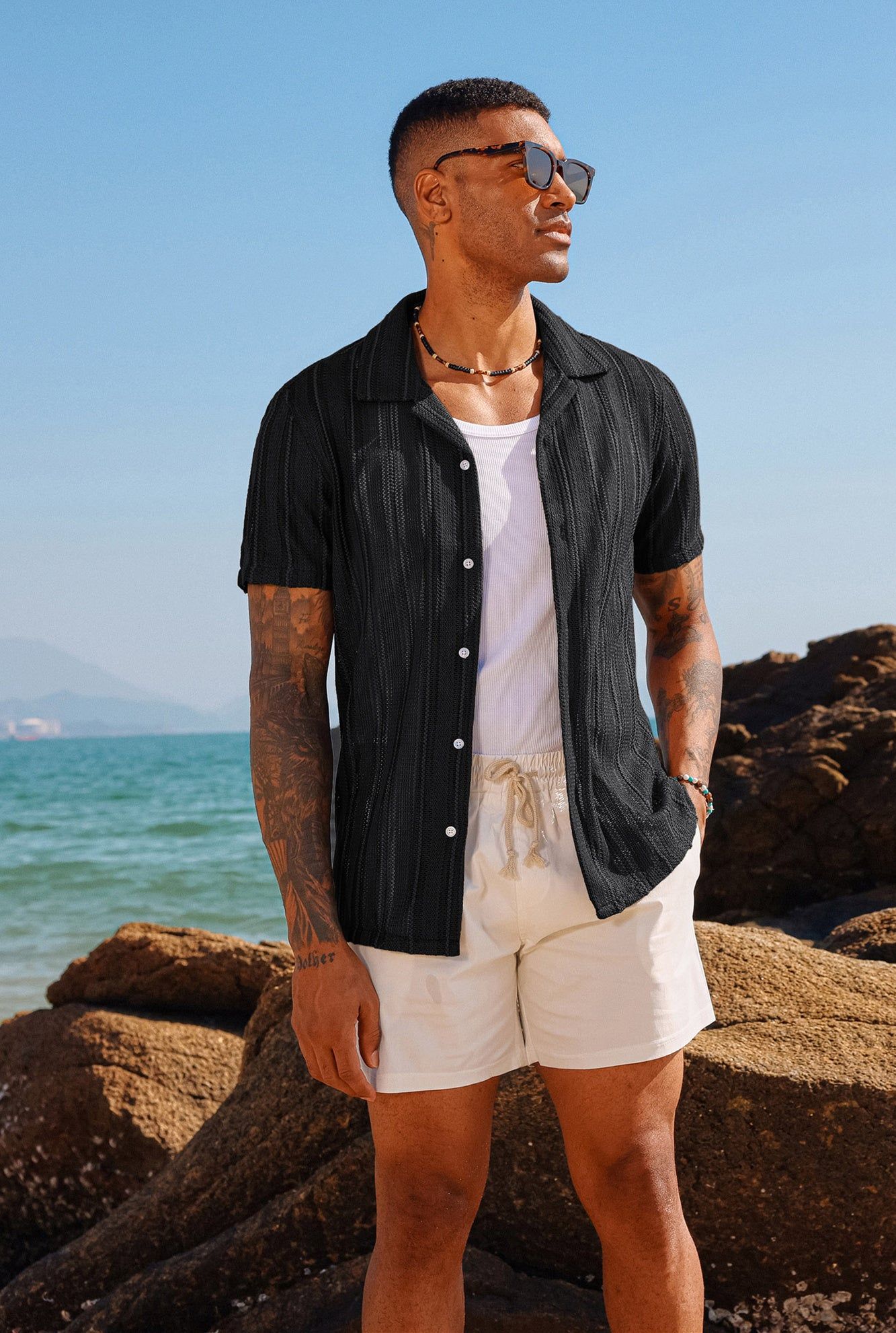 Men's Casual Button Down Shirts Cuban Collar Summer Beach Shirts sold by Paul Jones