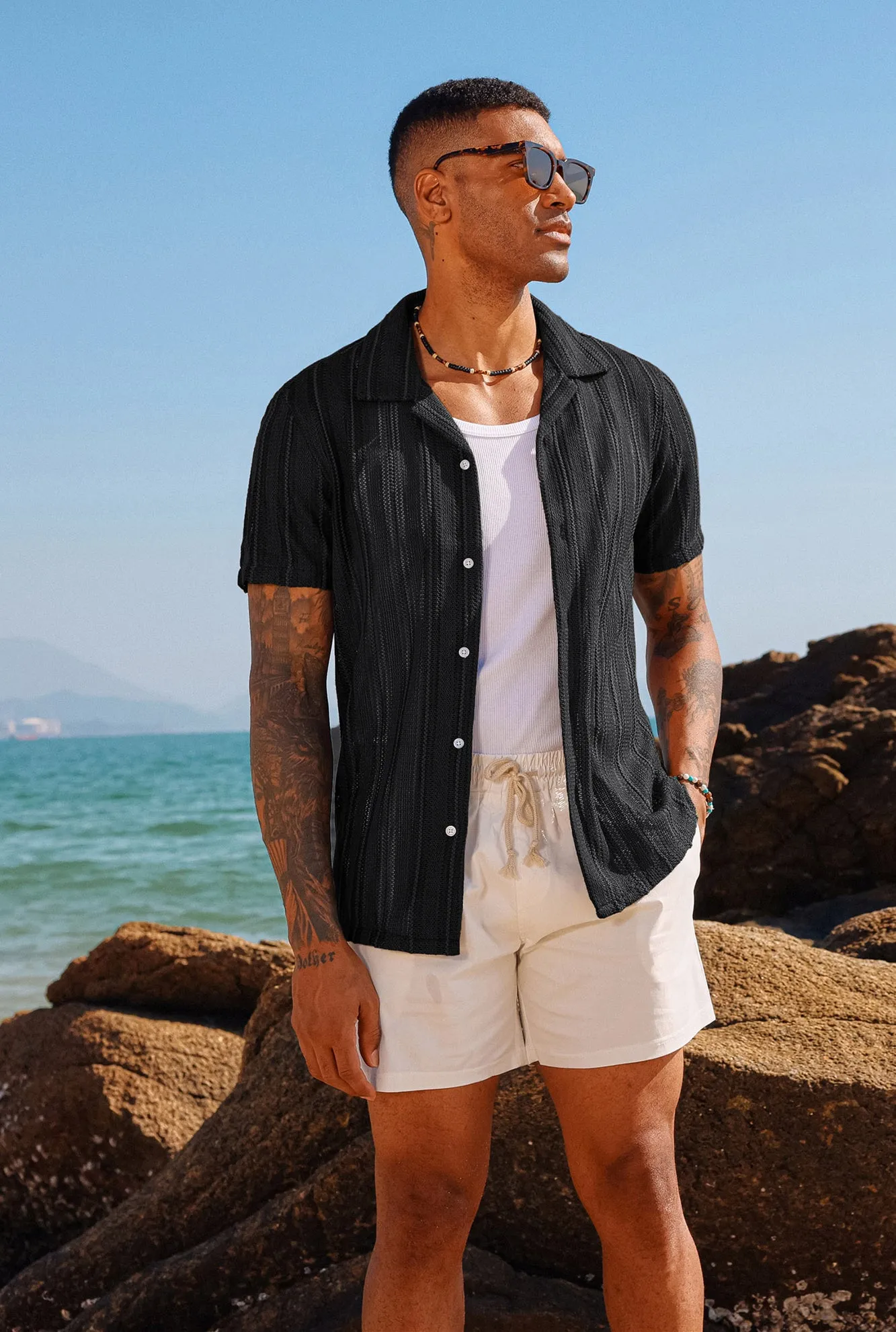 Men's Casual Button Down Cardigan Shirts Cuban Collar Summer Beach Shirts sold by Paul Jones