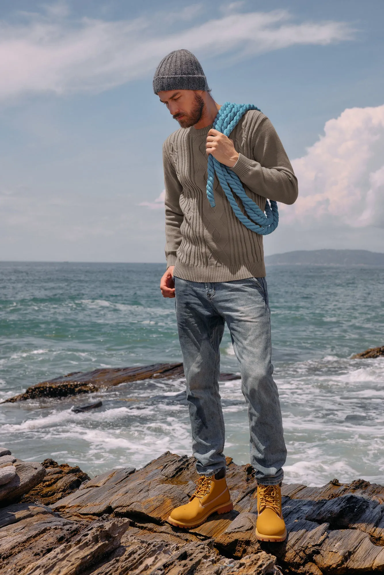 Mens Cable Knit Pullover Sweater Vintage Crewneck Warm Sweaters sold by Paul Jones product image thumbnail 5