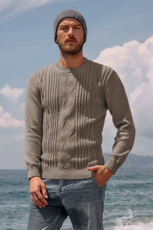 Mens Cable Knit Pullover Sweater Vintage Crewneck Warm Sweaters sold by Paul Jones