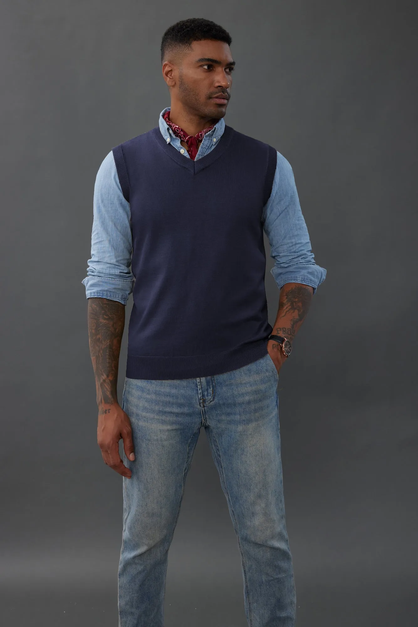 Mens V-Neck Knitted Sweater Vest Solid Plain Sleeveless Pullover Knitwears sold by Paul Jones product image thumbnail 2