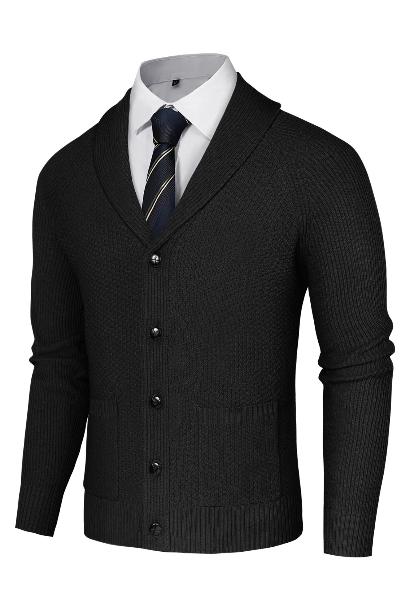 Men Stylish Shawl Lapel Cardigan Long Raglan Sleeve Button-up Sweater sold by Paul Jones