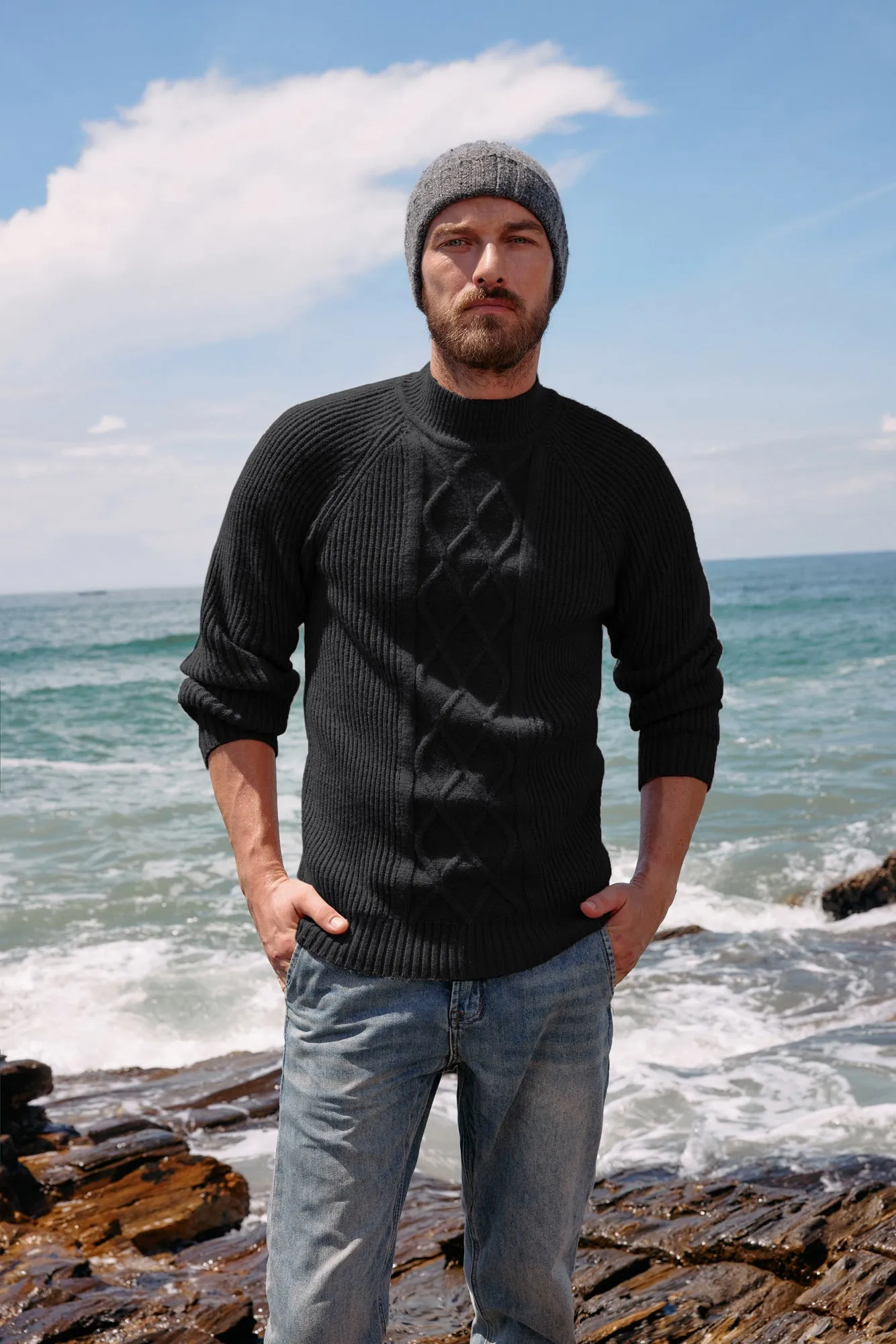 Men's Mock Neck Sweater Casual Cable Twisted Knitted Pullover Casual Sweaters sold by Paul Jones product image thumbnail 2