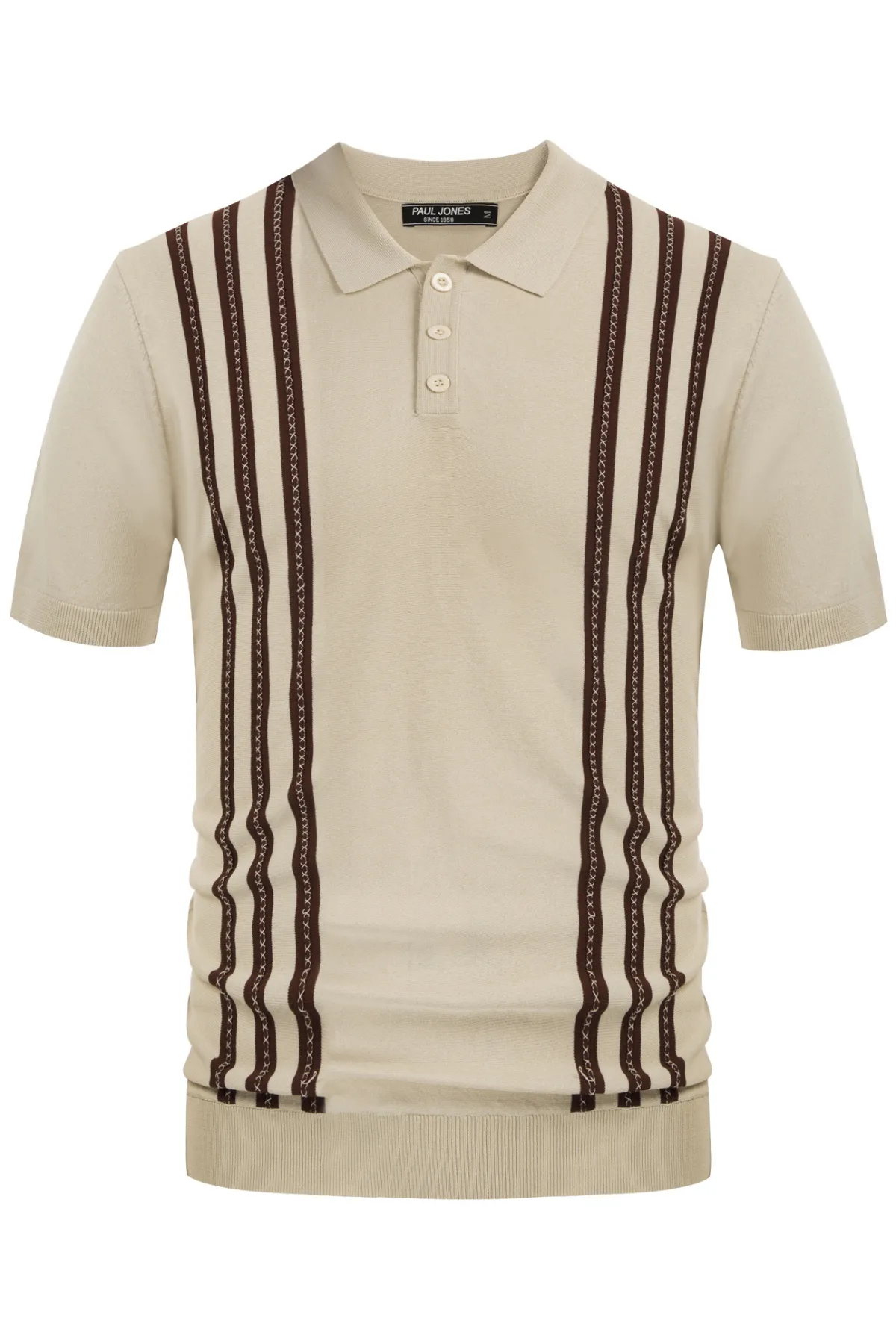 Men's Vintage Stripe Knitted Polo Shirts Short Sleeve Pullover Golf Knit Mens Polo Shirt sold by Paul Jones product image thumbnail 3