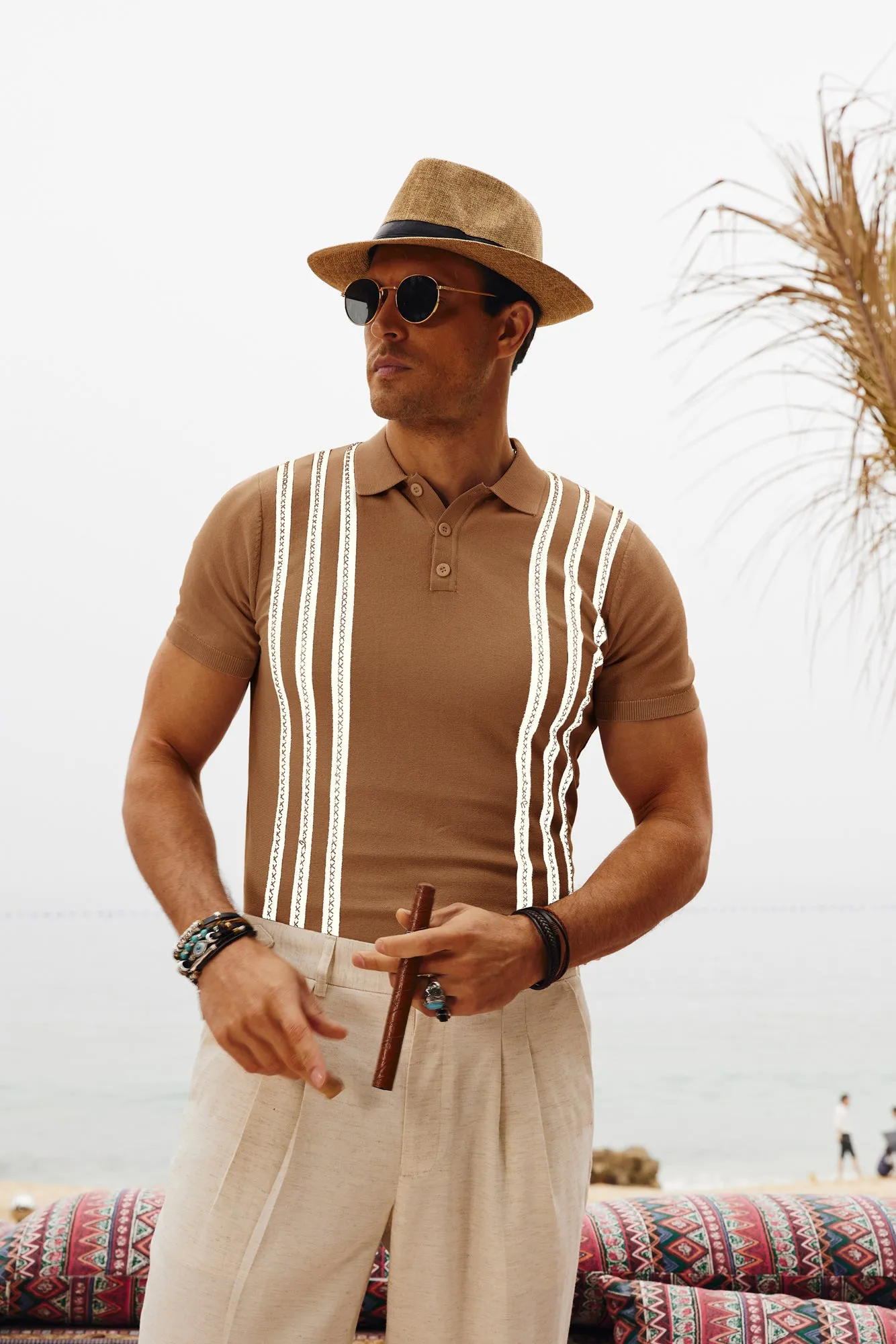 Men's Vintage Stripe Knitted Polo Shirts Short Sleeve Pullover Golf Knit Mens Polo Shirt sold by Paul Jones product image thumbnail 2