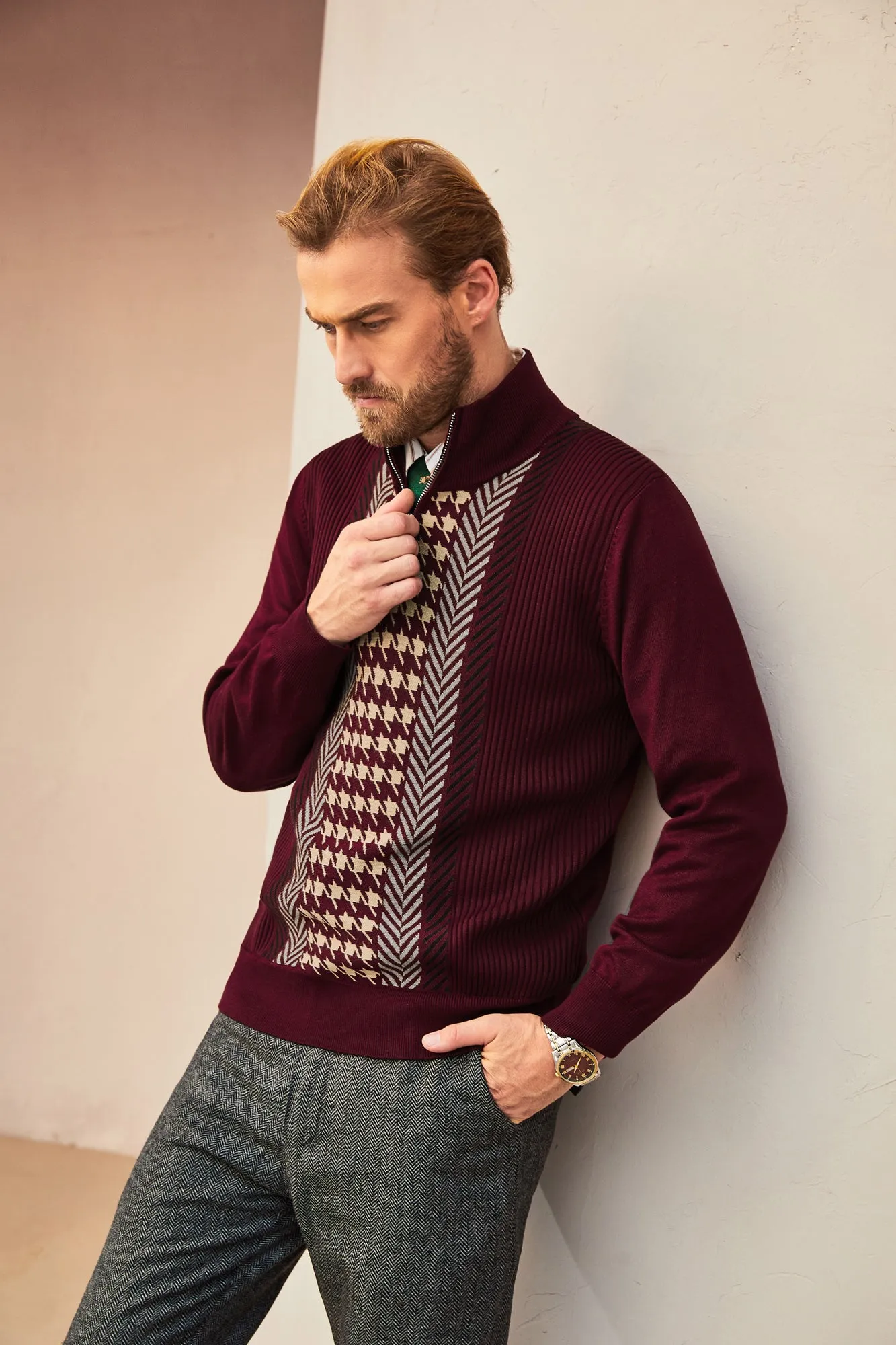 Men's Casual Quarter-Zip Sweaters Cable Knit Thermal Pullover sold by Paul Jones