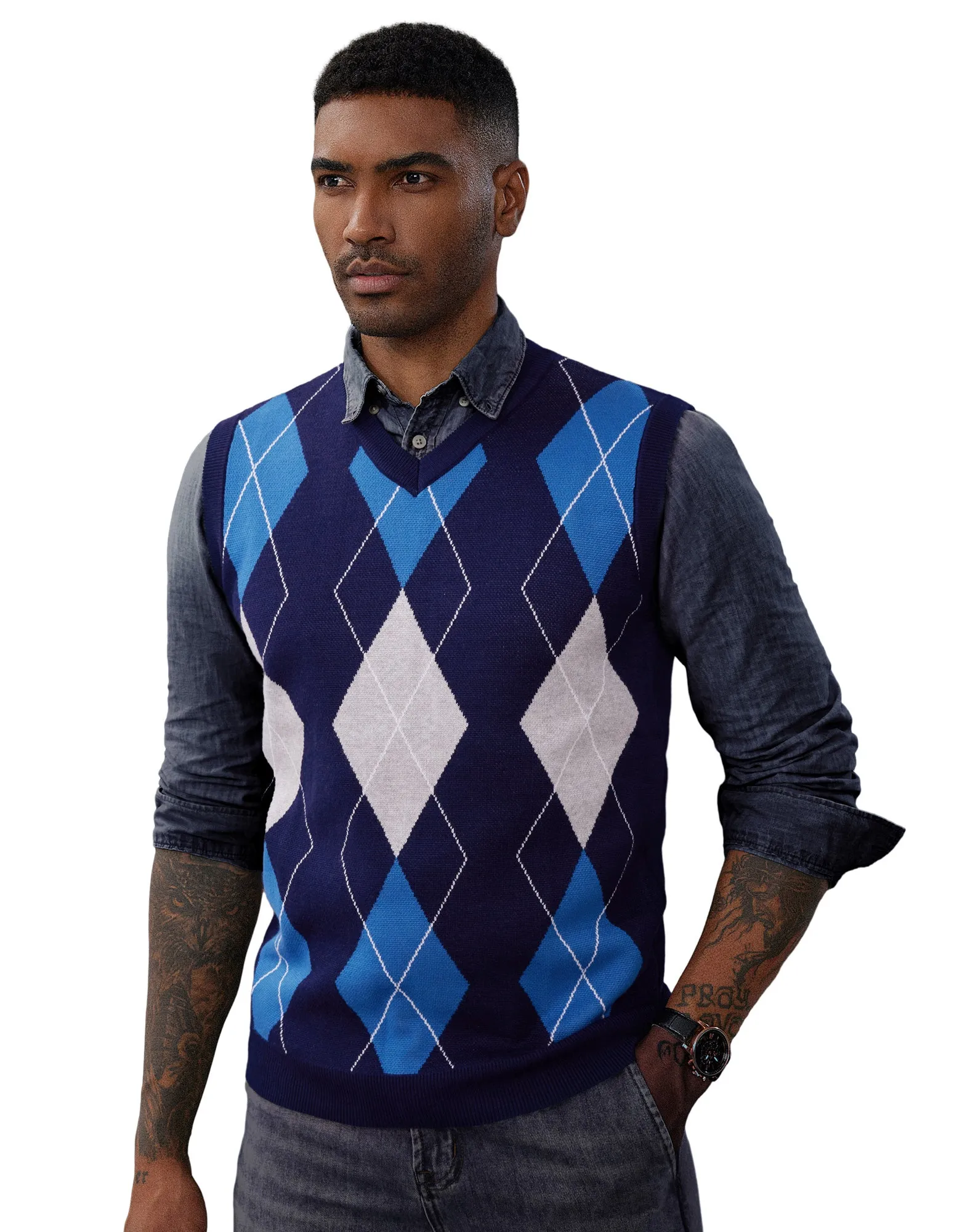 Men's Soft Argyle Sweater Vest Slim Fit V-Neck Knitted Pullover Vest sold by Paul Jones product image thumbnail 5