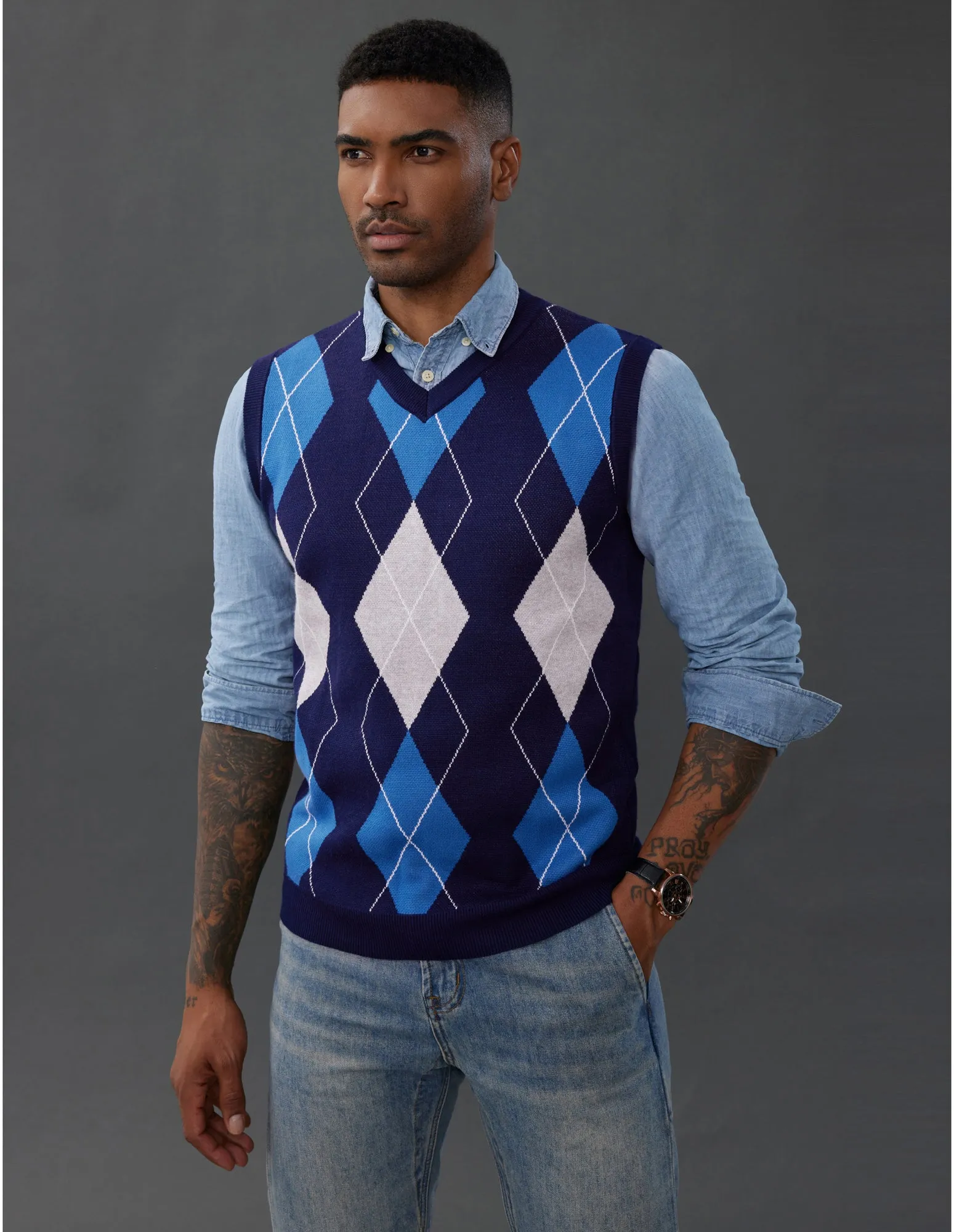 Men's Soft Argyle Sweater Vest Slim Fit V-Neck Knitted Pullover Vest sold by Paul Jones product image thumbnail 2