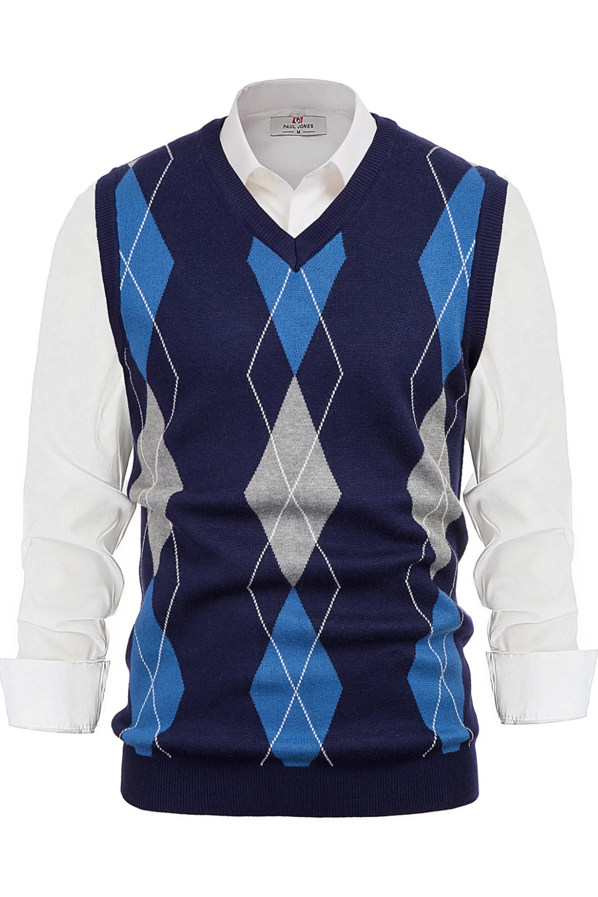 Men's Soft Argyle Sweater Vest Slim Fit V-Neck Knitted Pullover Vest sold by Paul Jones product image thumbnail 3