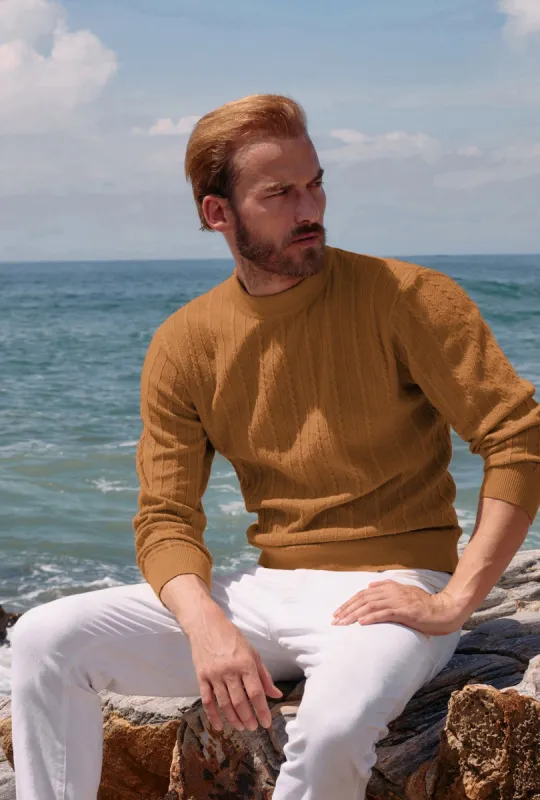 Men's Leisure Cable Knitted Sweater Mock Turtleneck Pullover Sweater sold by Paul Jones
