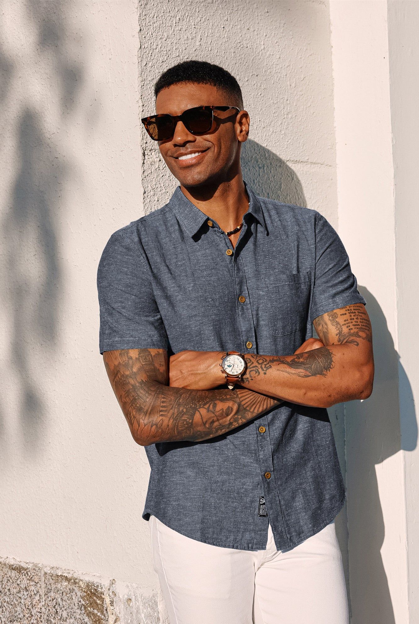 Men Breathable Shirt Casual Short Sleeve Lapel Collar Button-up Tops sold by Paul Jones product image thumbnail 2